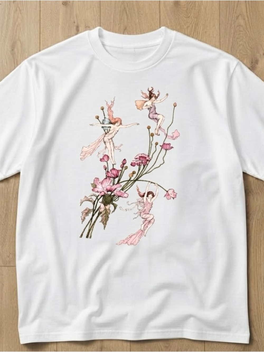 Floral Fairies Botanical Cottagecore Vintage Illustration T-Shirt
